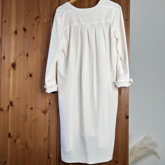 Isoude CREAM V-Neck Silk Georgette Shift Dress Women’s 14 Event Gala Wedding - Picture 7 of 8